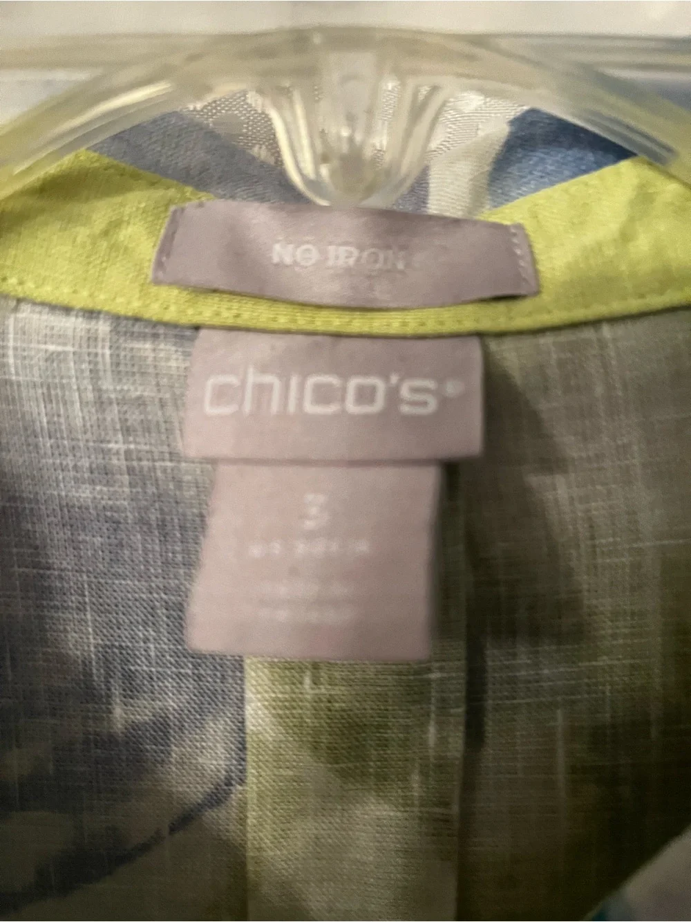 Chico's Blue, Green & White Floral No Iron Linen Blouse - Picture 2 of 3